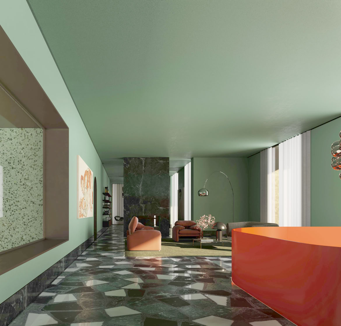 La luce diventa elemento centrale del progetto architettonico, modellando gli ambienti durante le diverse ore della giornata.