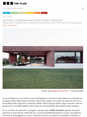 Home page della testata online THE PLAN con un articolo sul progetto di MIDE architetti: villa con ampio portico.
