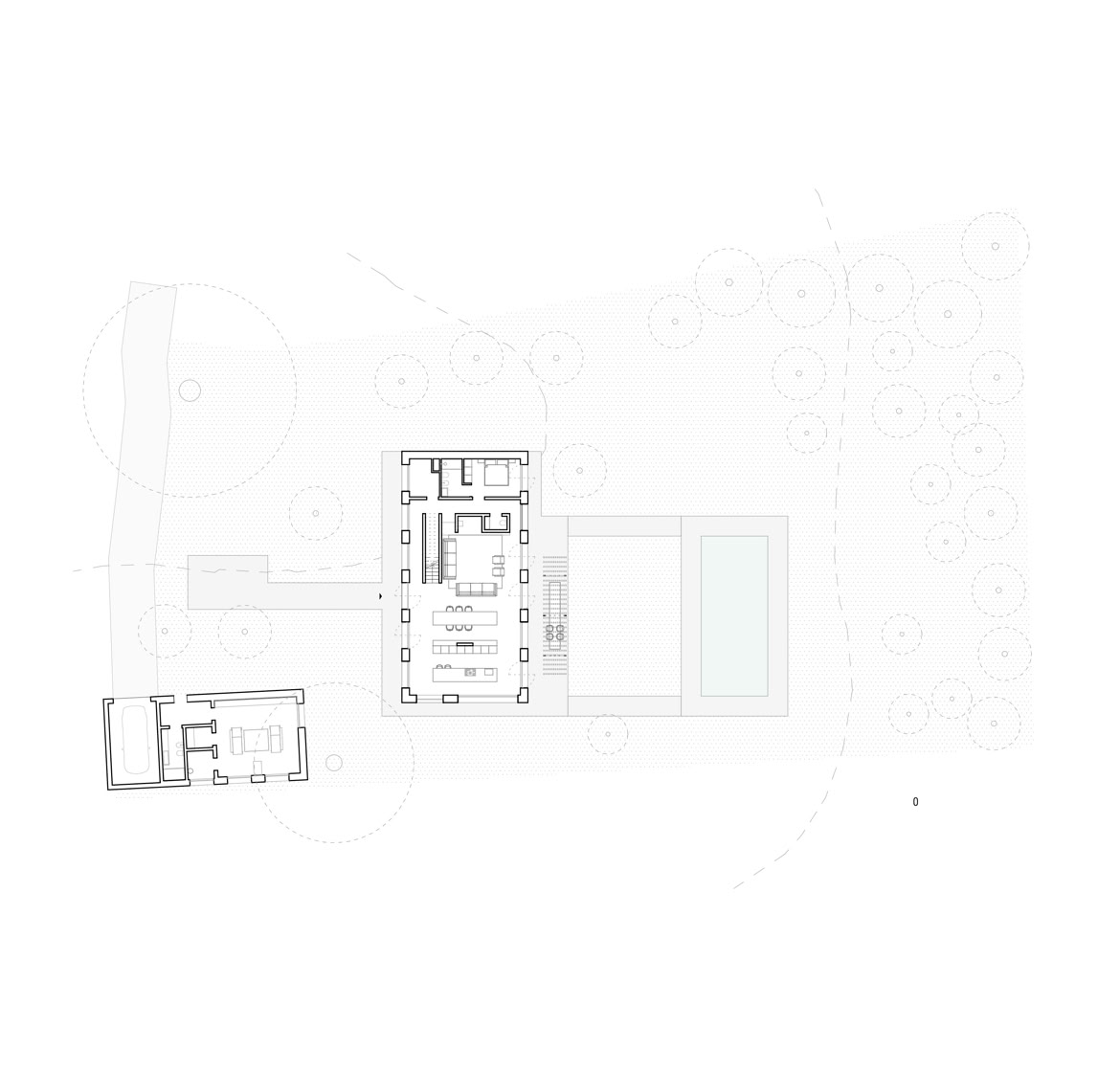Schema distributivo della zona giorno al piano terra del casolare inserito nelle colline romagnole.