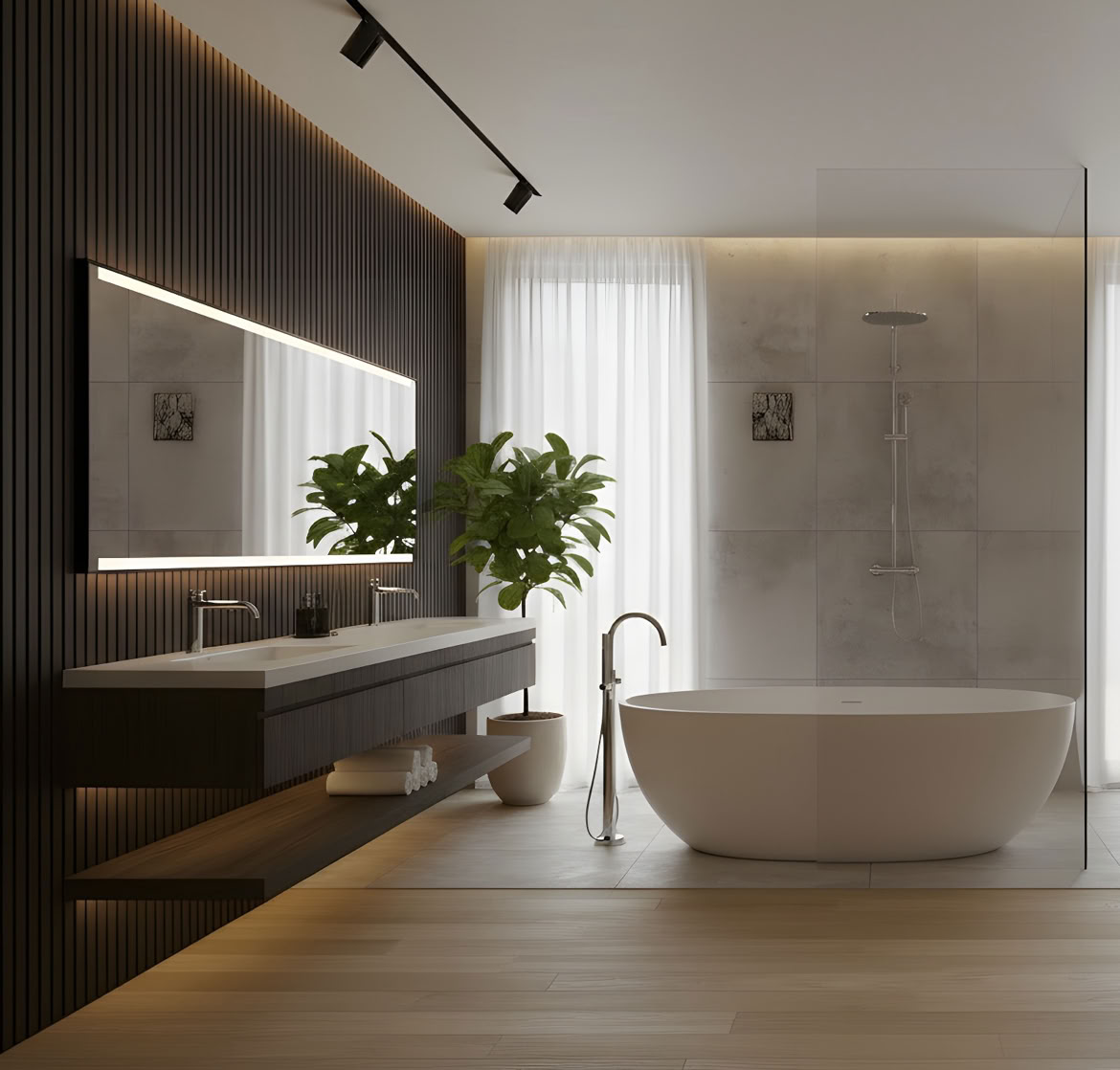 bagni en suite delle camere, realizzati con materiali di pregio e finiture contemporanee, offrono comfort, eleganza e privacy per un’esperienza di soggiorno esclusiva.
