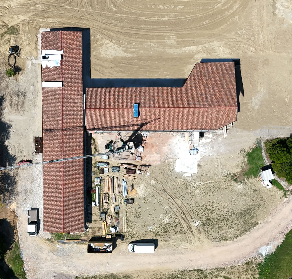 Planivolumetrico della villa sul lago progettata da MIDE architetti in provincia di Padova, durante le fasi centrali del cantiere.