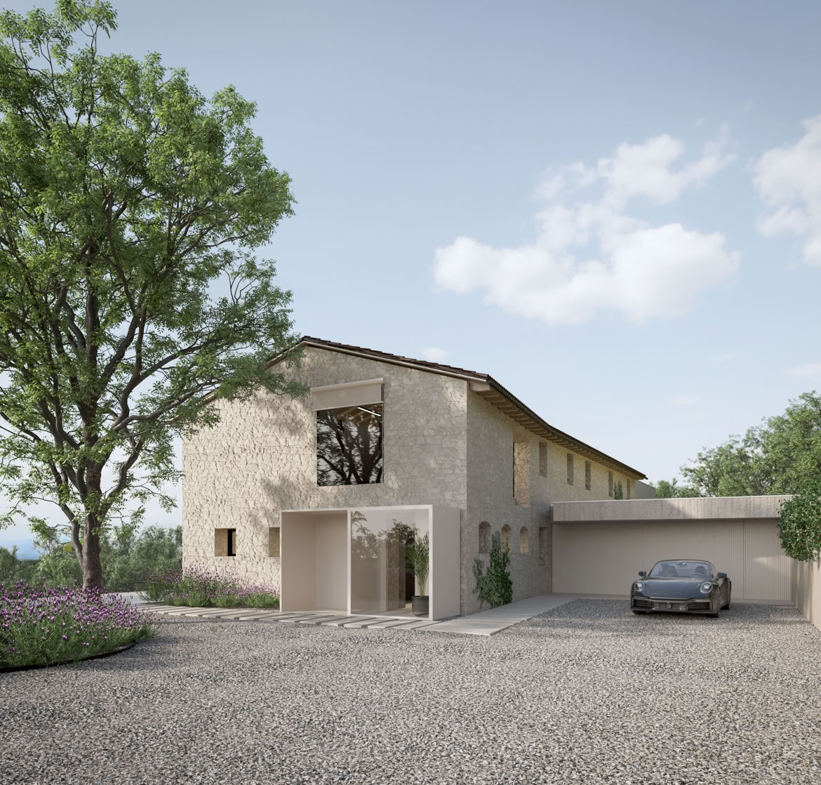 Entrance detail highlighting the expansion of the historic farmhouse.